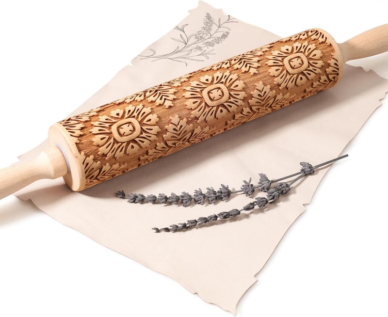XINBADA 17" Premium Wooden Rolling Pins for Baking with European Embossed Designs | 3mm Deep Springerle Cookie Molds | Christmas Rolling Pin & Baking Gifts for Women | Includes 3-in-1 Cleaning Brush - Image 1